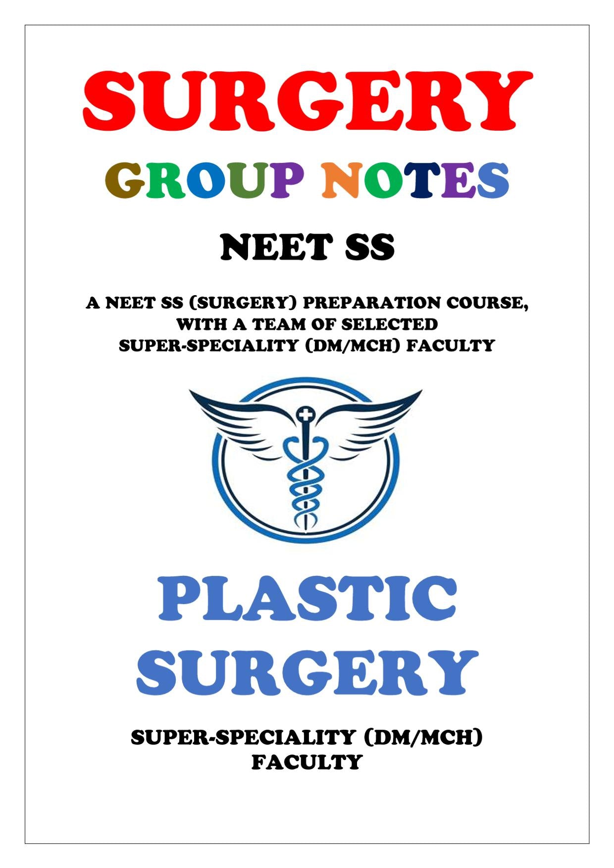 Surgery - Plastic Surgery Super - Speciality Notes - PrintDoc