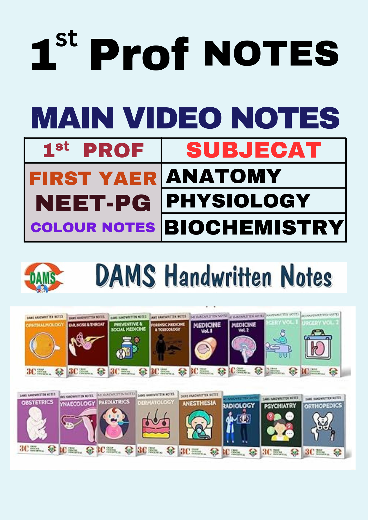 DAMS - Anatomy - Physiology - Biochemistry - Essential Guide for First Year Main Notes for NEET - PG Preparation (New Offer)