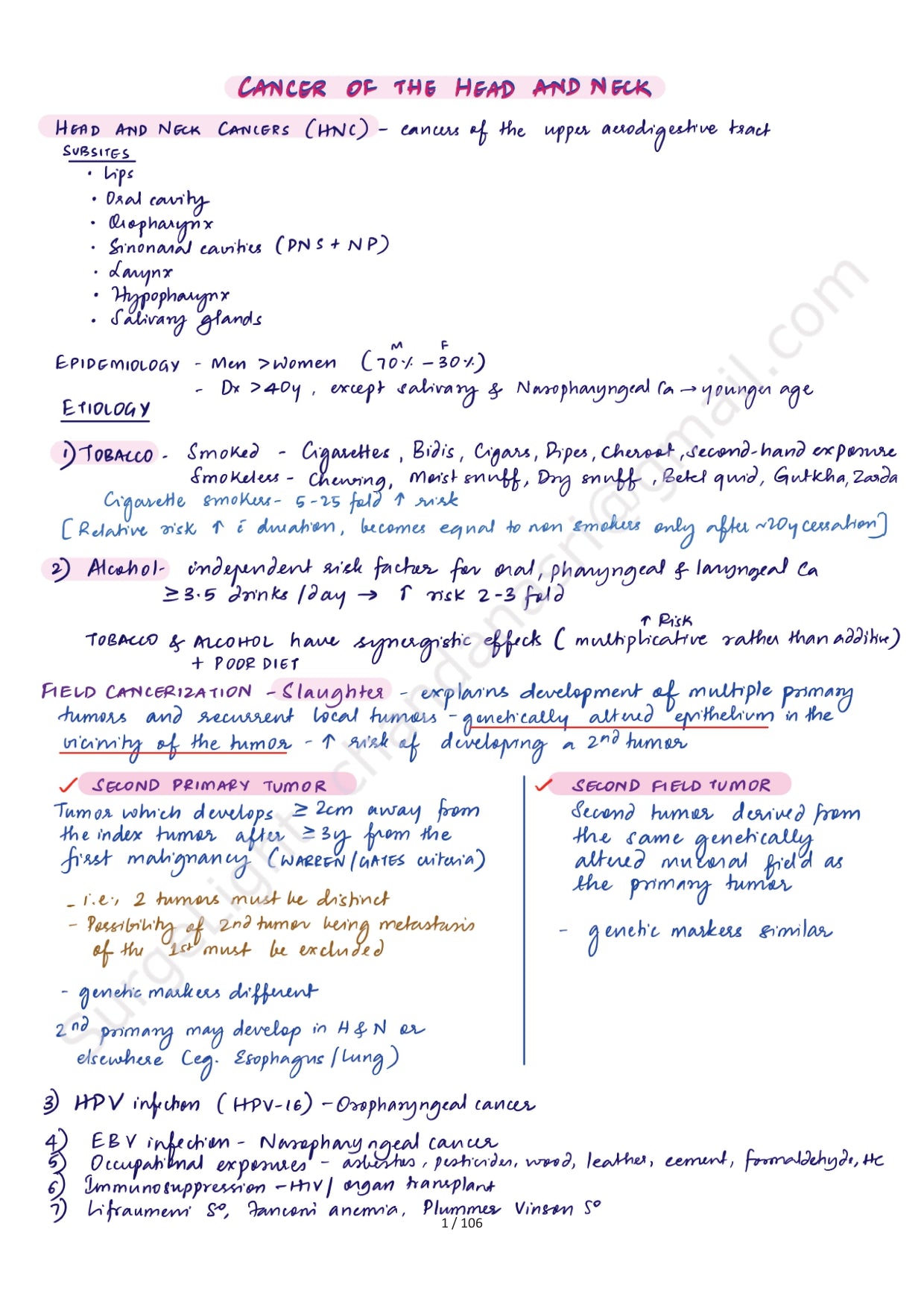 CANCER OF THE HEAD & NECK - Surgery Notes GMC