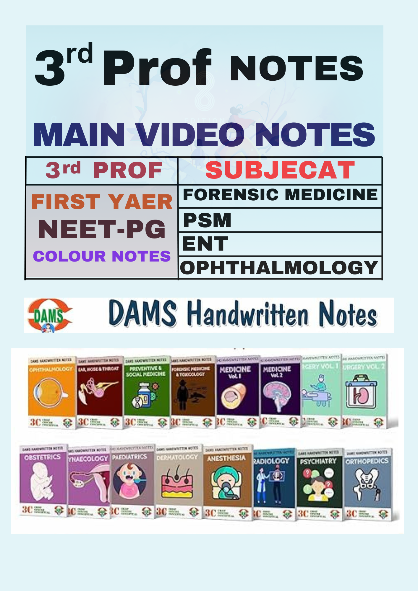 DAMS - Forensic Medicine - PSM - ENT and Ophthalmology - Essential Guide for third Year Main Notes for NEET - PG Preparation (New Offer)