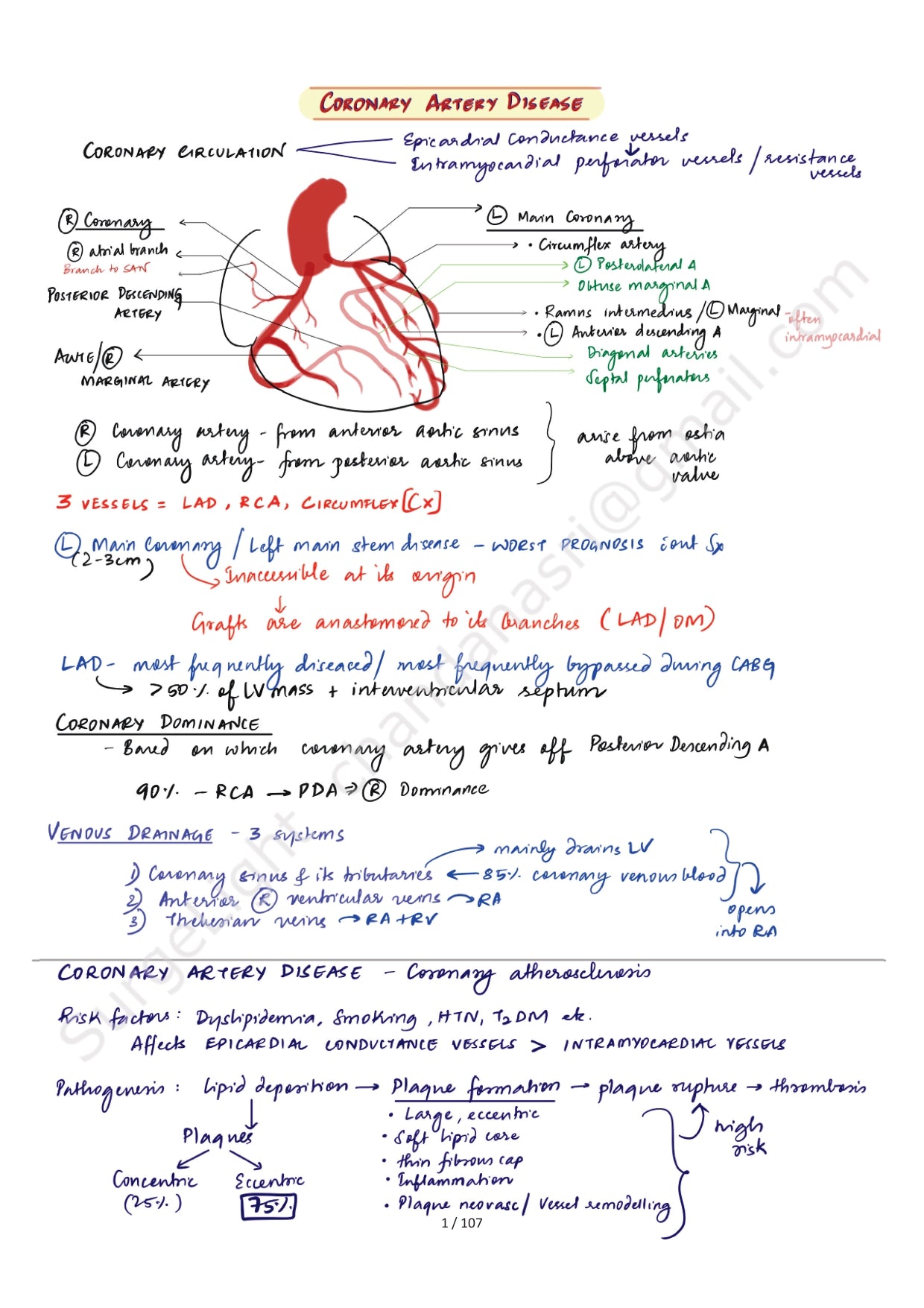 CORONARY ARTERY DISEASE - Surgery Notes GMC