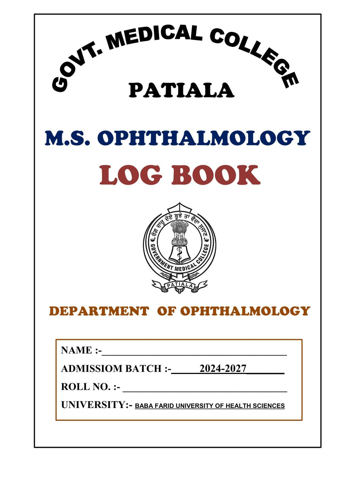 Ophthalmology - Log Book GMC – GROVER DOCUMENTATION