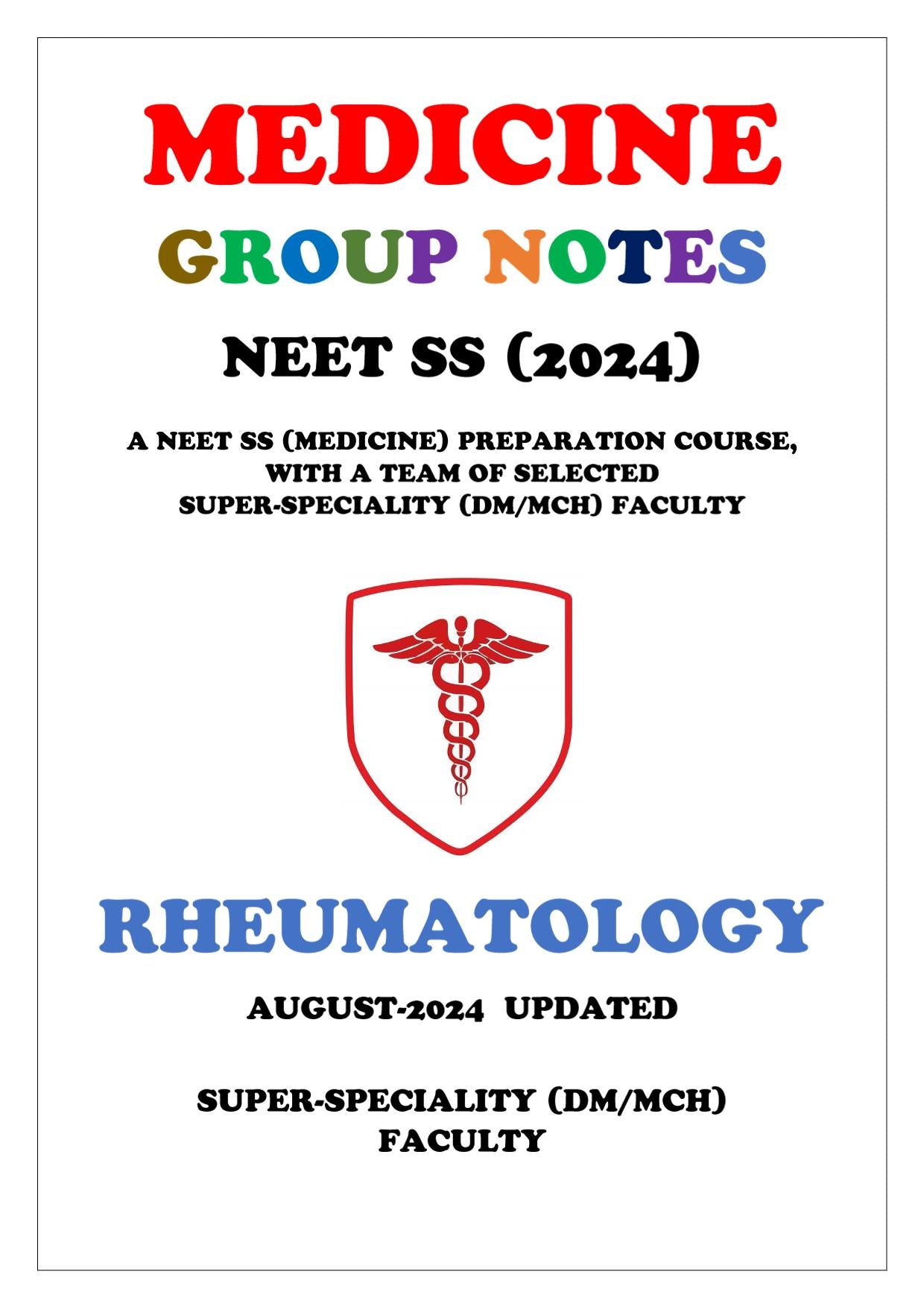 Medicine - Rheumatology Super - Speciality Notes