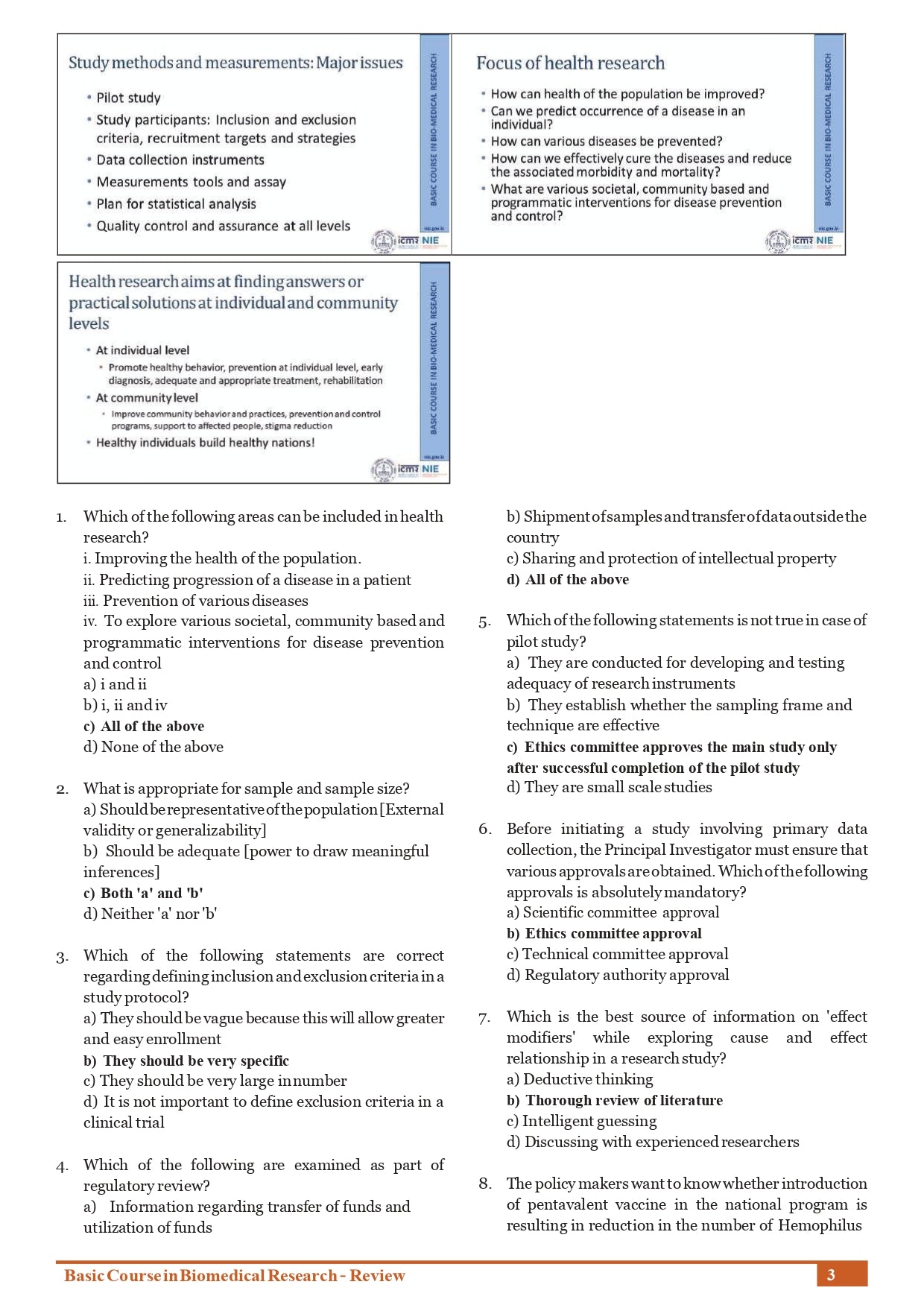 Basic Course in Biomedical Research – Review