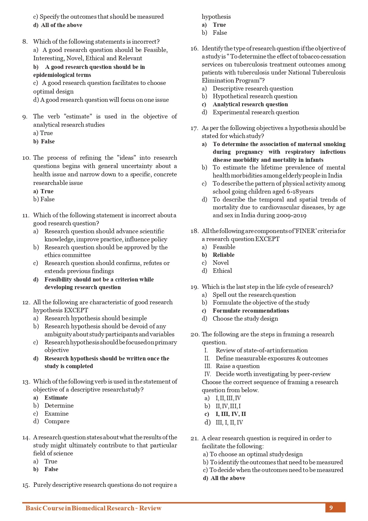 Basic Course in Biomedical Research – Review